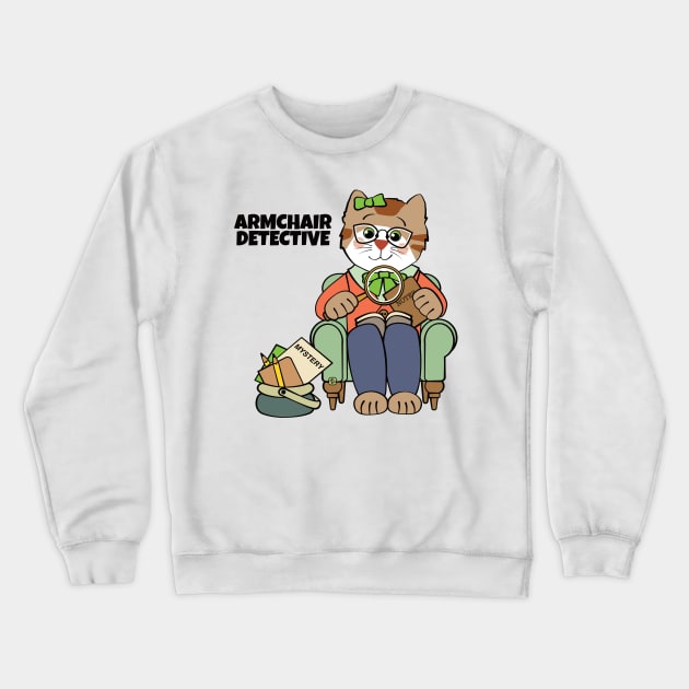 Armchair Detective Girl Cat Crewneck Sweatshirt by Sue Cervenka